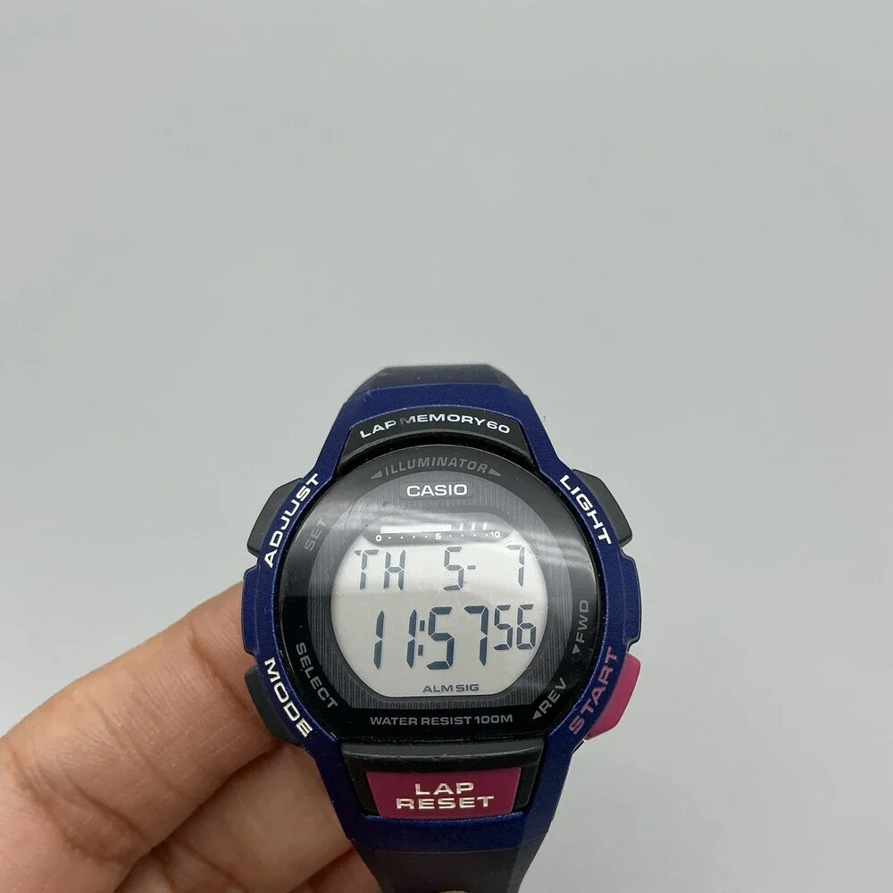 Casio Blue and Black Digital Sport Watch with Pink Accents
